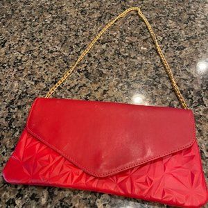 Laudi Vidni Crimson Red Handbag with Gold Chain Strap